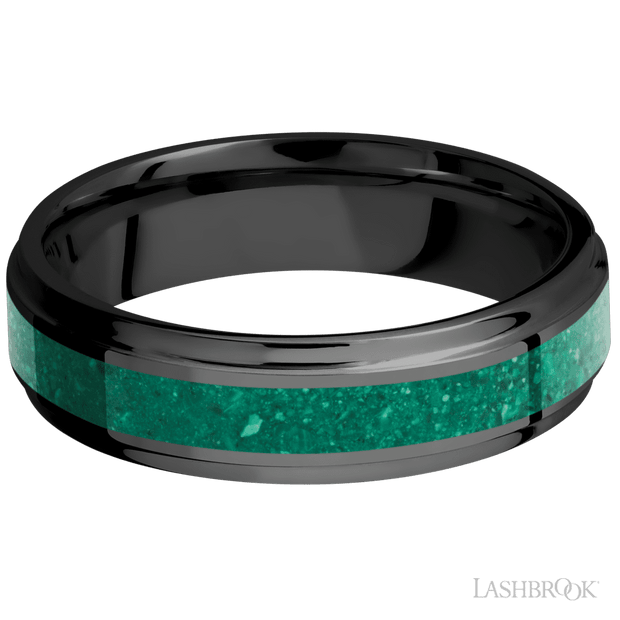 Zirconium with Polish Finish and Malachite Inlay