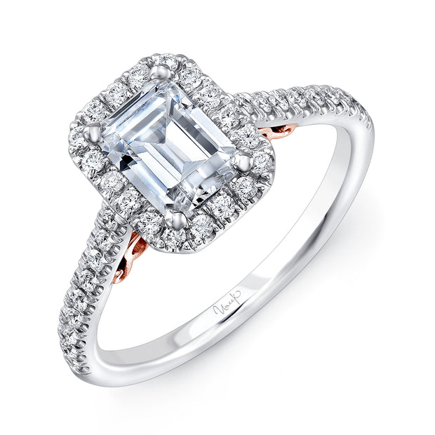 Uneek Amore Collection Halo Emerald Cut Engagement Ring