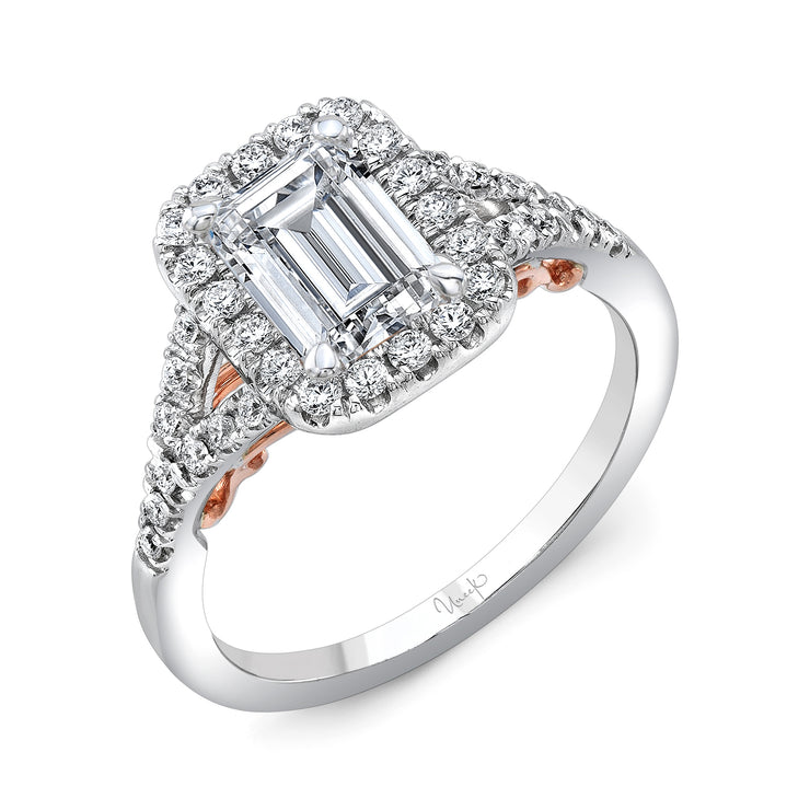 Uneek Amore Collection Halo Emerald Cut Engagement Ring