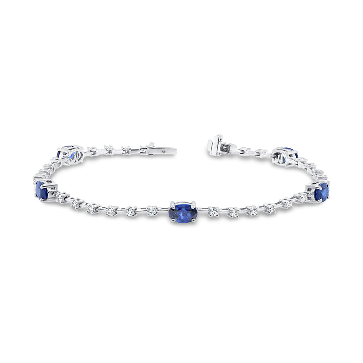 Uneek Tennis Collection Oval Shaped Blue Sapphire Tennis Bracelet