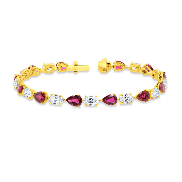 Uneek Precious Collection Strand Pear Shaped Ruby Link Bracelet