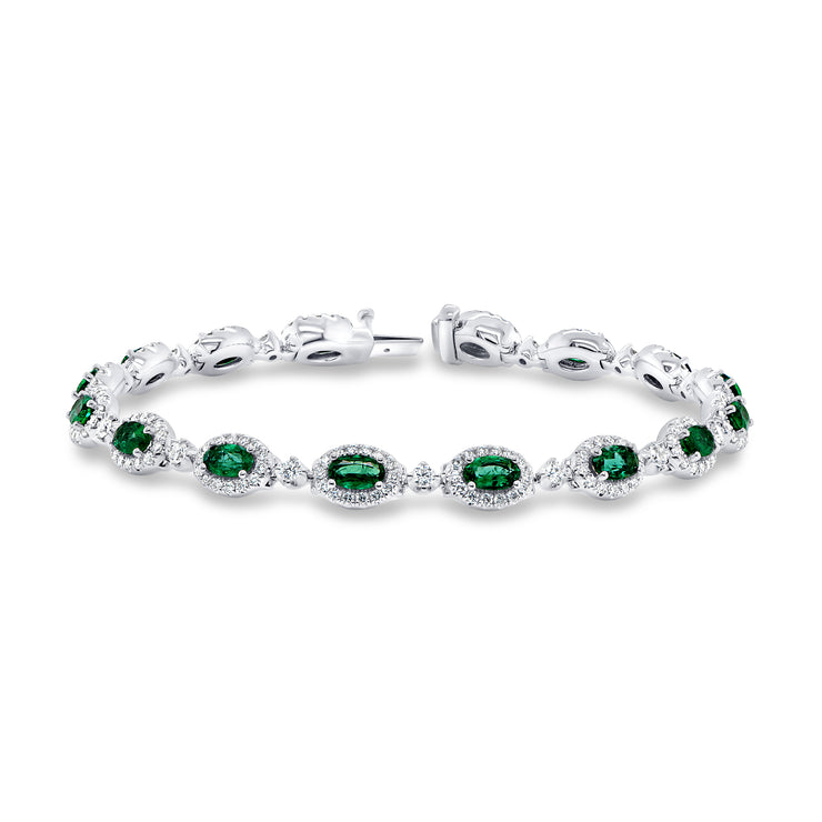 Uneek Precious Collection Halo Oval Shaped Emerald Link Bracelet