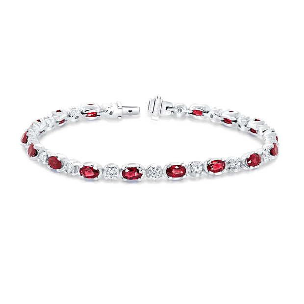 Uneek Precious Collection Strand Oval Shaped Ruby Link Bracelet