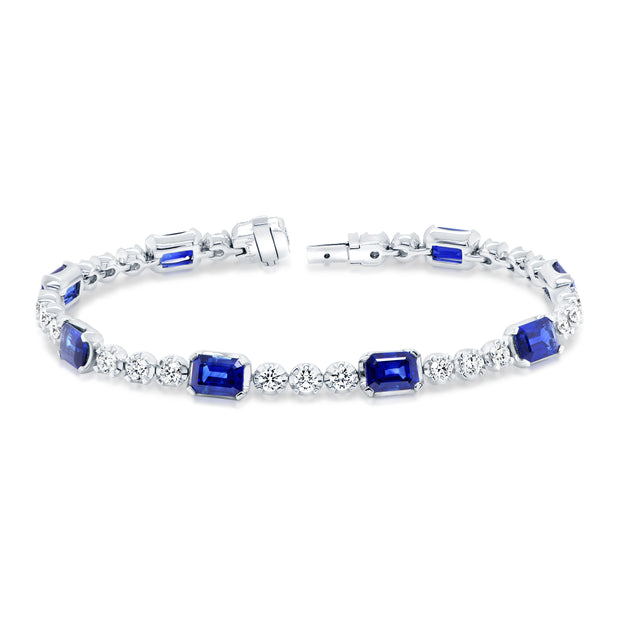 Uneek Precious Collection Strand Emerald Cut Blue Sapphire Link Bracelet