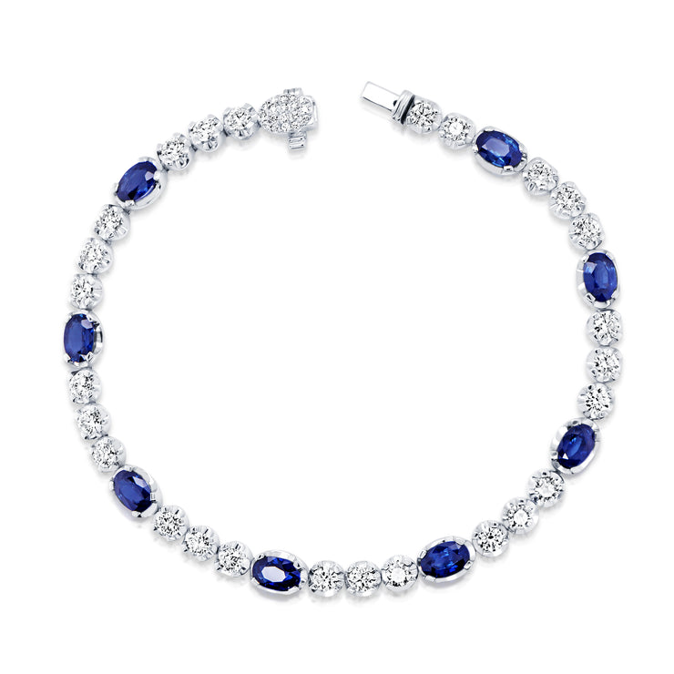 Uneek Precious Collection Strand Oval Shaped Blue Sapphire Link Bracelet