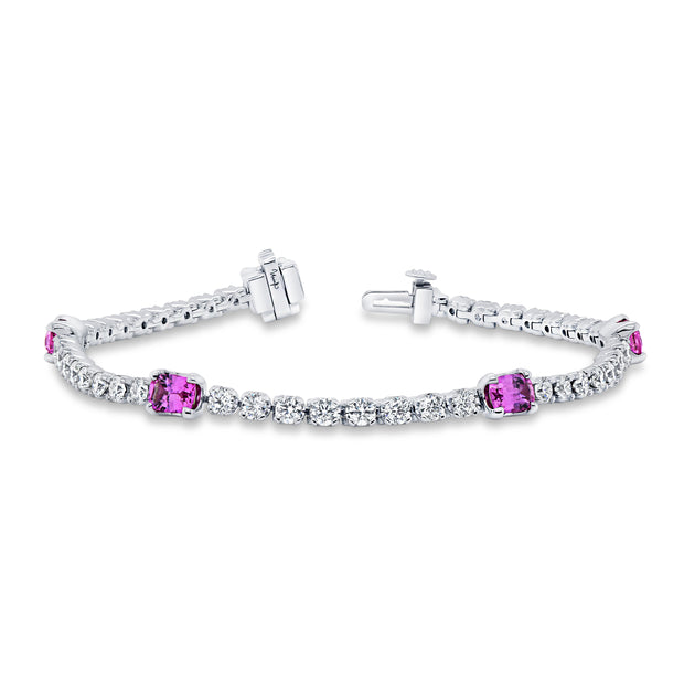 Uneek Precious Collection Cushion Cut Pink Sapphire Link Bracelet