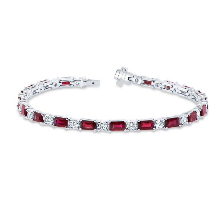 Uneek Precious Collection Emerald Cut Ruby Link Bracelet