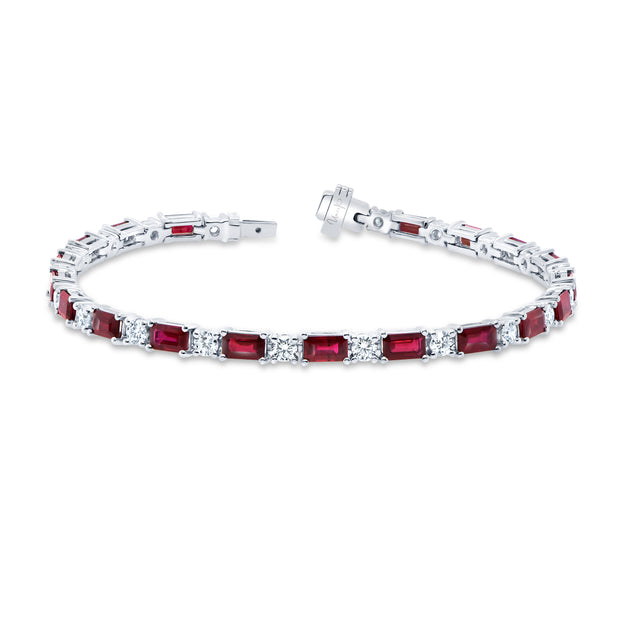 Uneek Precious Collection Emerald Cut Ruby Link Bracelet