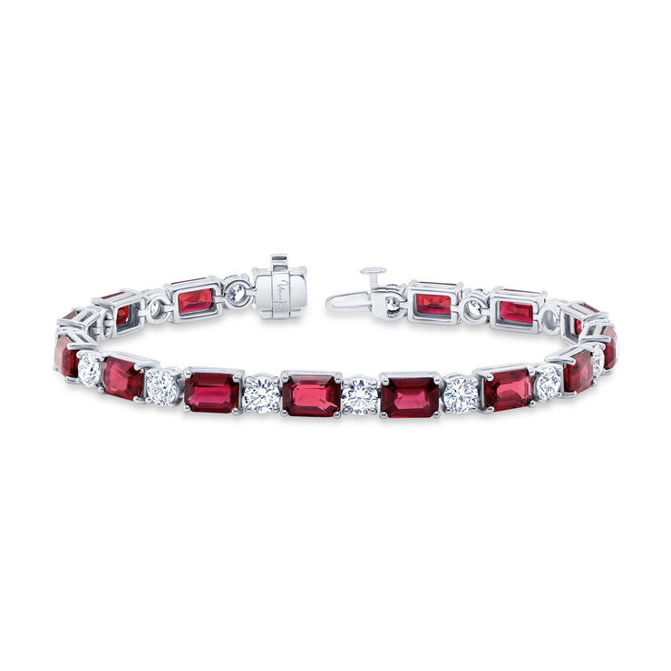 Uneek Precious Collection Strand Emerald Cut Ruby Link Bracelet