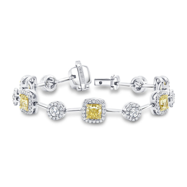 Uneek Natureal Collection Halo Cushion Cut Fancy Light Yellow Diamond Link Bracelet