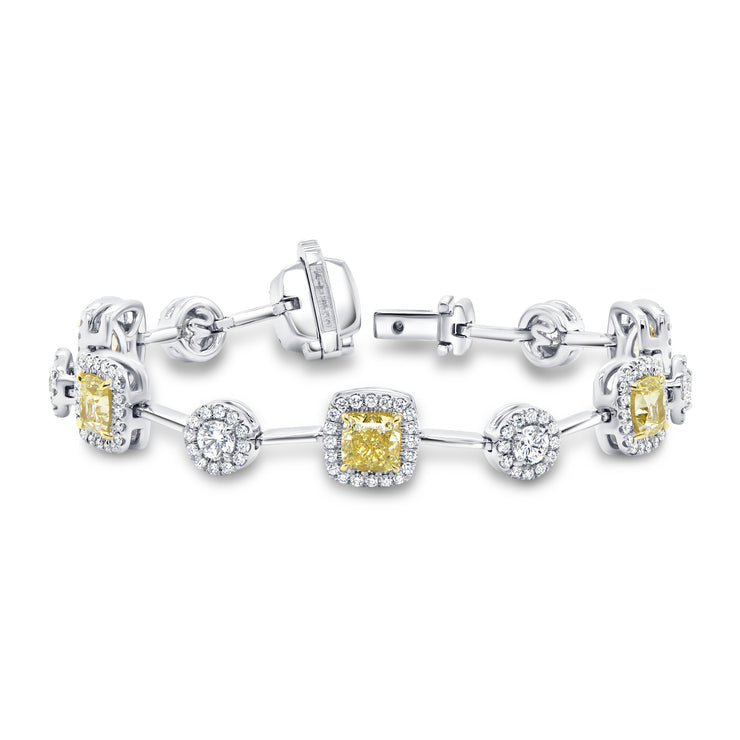 Uneek Natureal Collection Halo Cushion Cut Fancy Light Yellow Diamond Link Bracelet