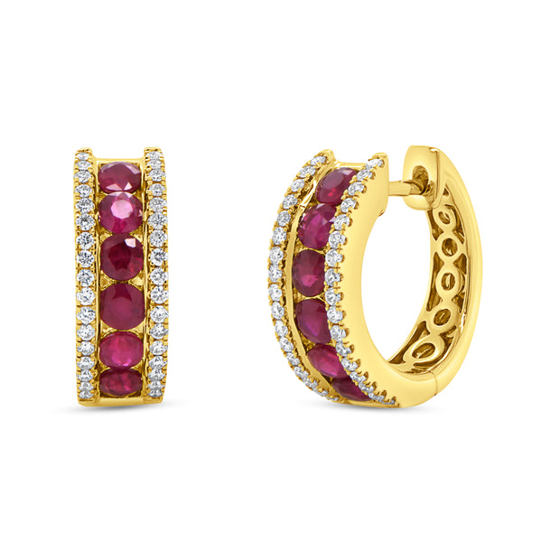 Uneek Precious Collection Round Ruby Huggie Earrings