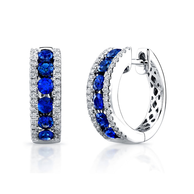 Uneek Precious Collection Round Blue Sapphire Huggie Earrings