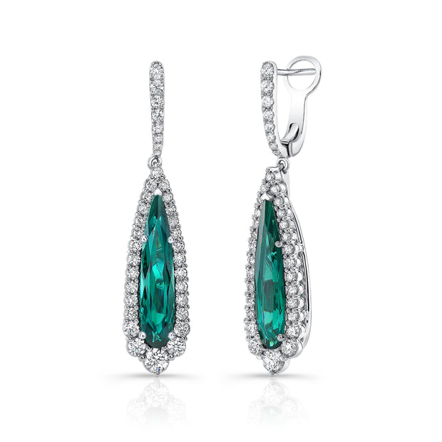 Uneek Precious Collection Halo Pear Shaped Indicolite Tourmaline Dangle Earrings