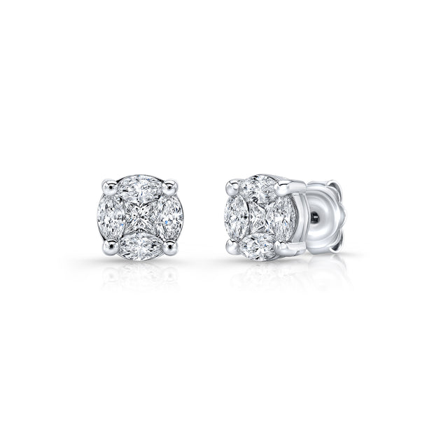 Uneek Bouquet Collection Cluster Princess Cut Diamond Stud Earrings