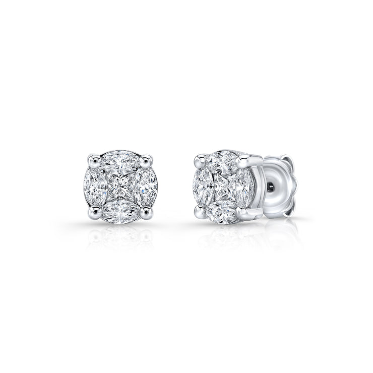 Uneek Bouquet Collection Cluster Princess Cut Diamond Stud Earrings