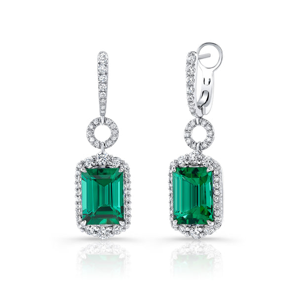 Uneek Precious Collection Halo Radiant Green Tourmaline Drop Earrings