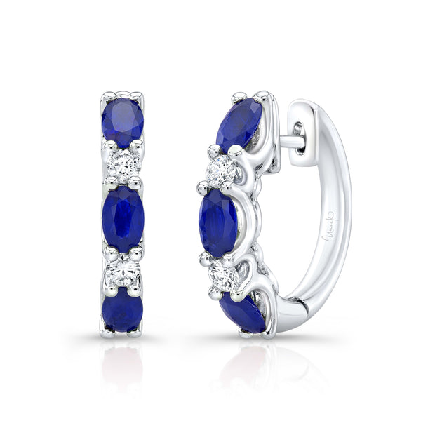 Uneek Precious Collection Oval Shaped Blue Sapphire Huggie Earrings