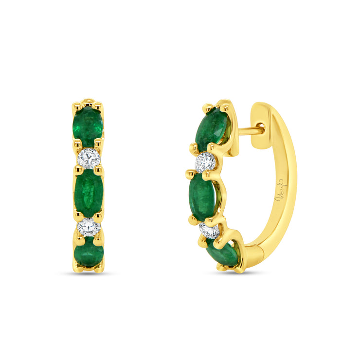 Uneek Precious Collection Oval Shaped Emerald Huggie Earrings