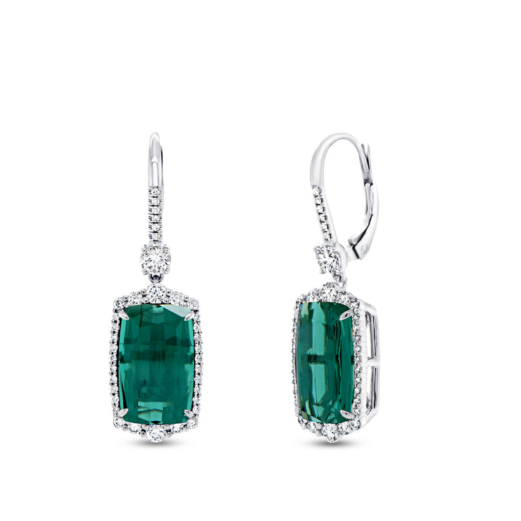 Uneek Precious Collection Drop Cushion Cut Green Tourmaline Drop Earrings