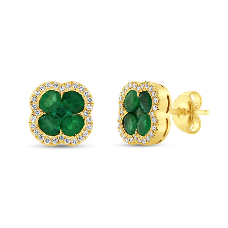 Uneek Precious Collection Floral Oval Shaped Emerald Stud Earrings