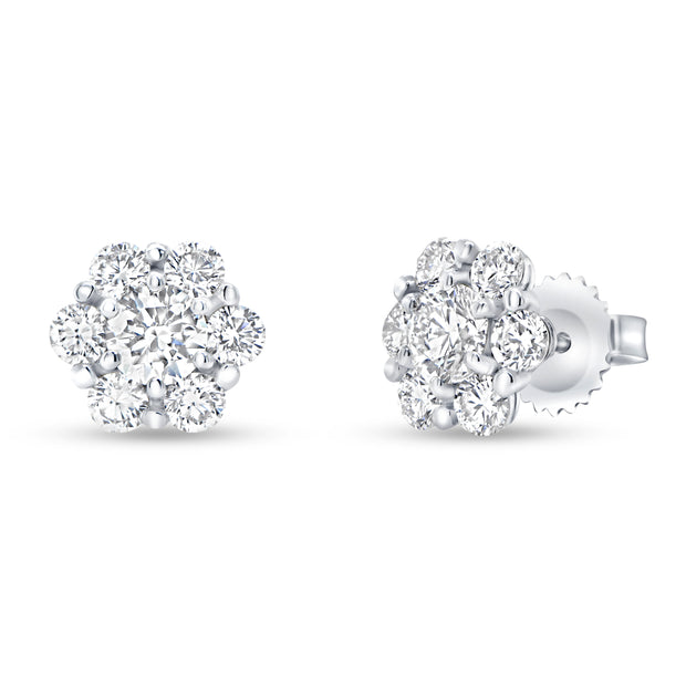 Uneek Petals Collection Cluster Cushion Cut Diamond Stud Earrings