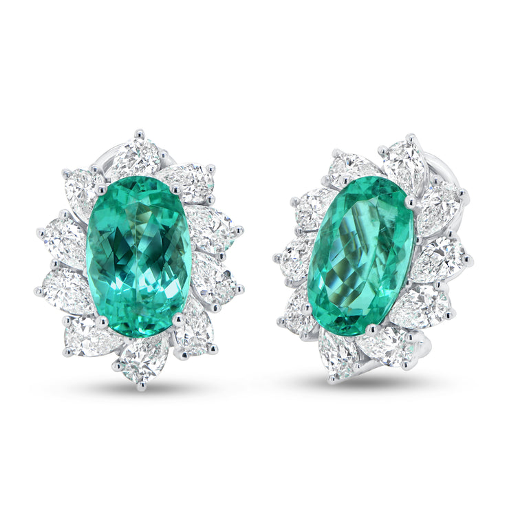 Uneek Precious Collection Halo Oval Shaped Paraiba Stud Earrings