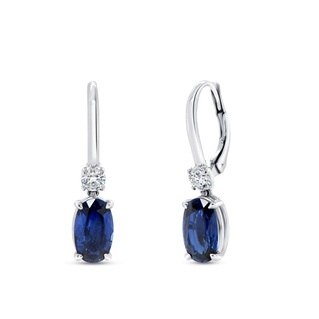 Uneek Precious Collection Drop Cushion Cut Blue Sapphire Dangle Earrings