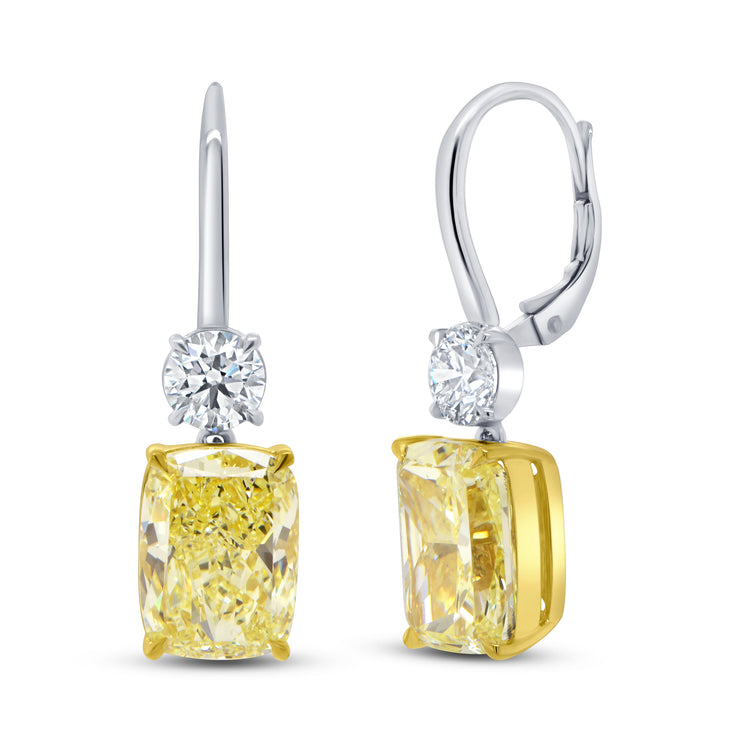 Uneek Natureal Collection Cushion Cut Fancy Yellow Diamond Dangle Earrings