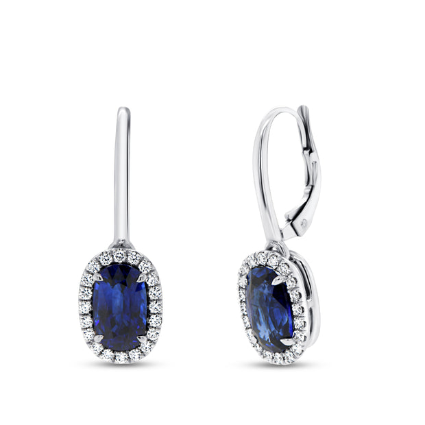 Uneek Precious Collection Drop Cushion Cut Blue Sapphire Drop Earrings