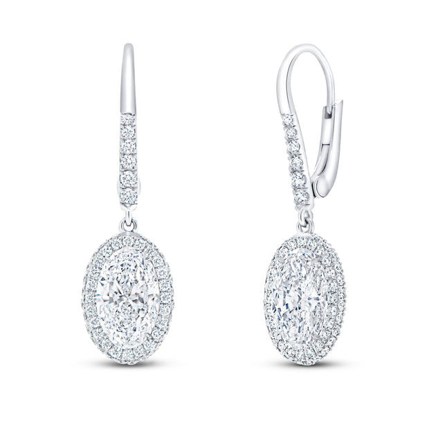 Uneek Signature Collection Halo Oval Shaped Diamond Dangle Earrings