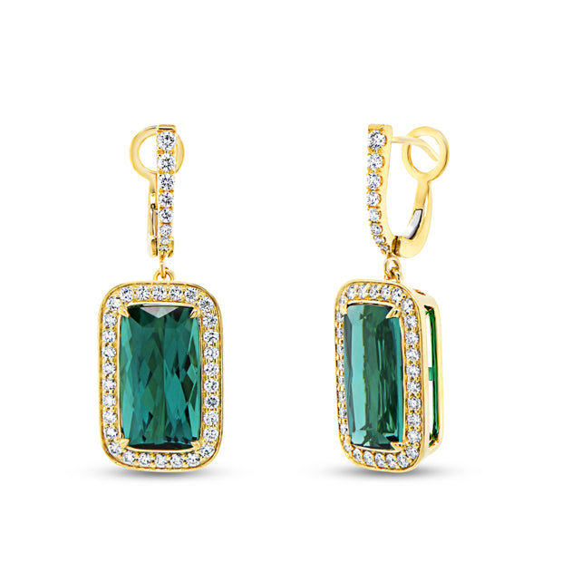 Uneek Precious Collection Drop Cushion Cut Indicolite Tourmaline Drop Earrings