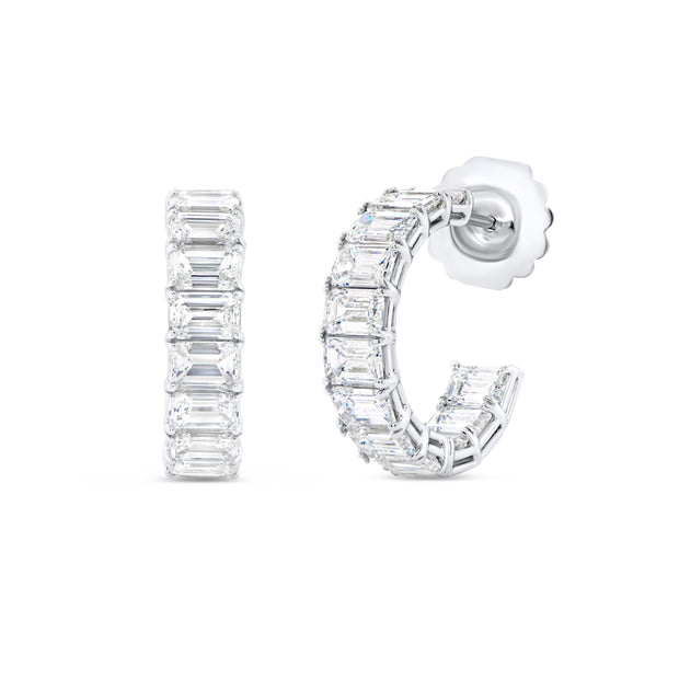 Uneek Signature Collection 1-Row Emerald Cut Diamond Huggie Earrings