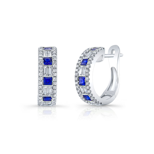 Uneek Precious Collection Round Blue Sapphire Huggie Earrings