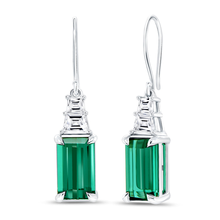 Uneek Precious Collection Emerald Cut Green Tourmaline Dangle Earrings