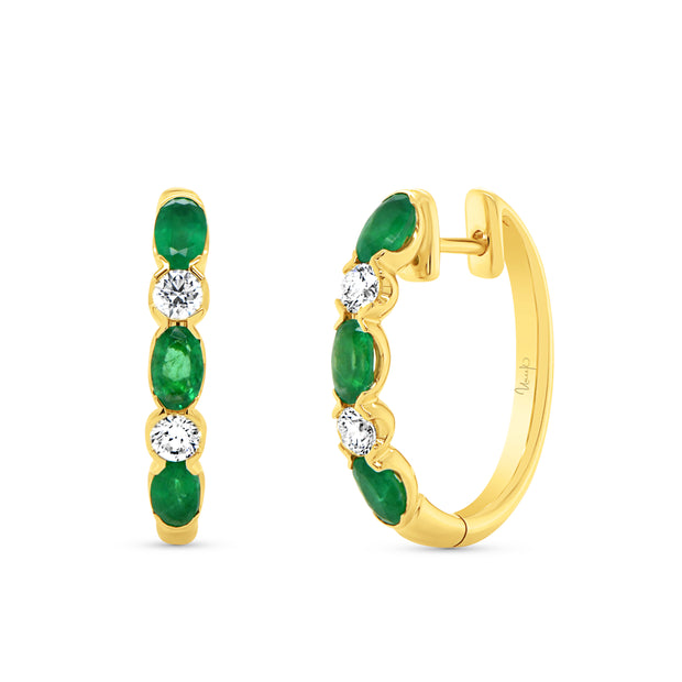 Uneek Precious Collection Oval Shaped Emerald Huggie Earrings