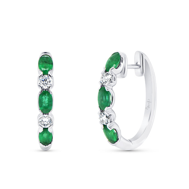 Uneek Precious Collection Oval Shaped Emerald Huggie Earrings