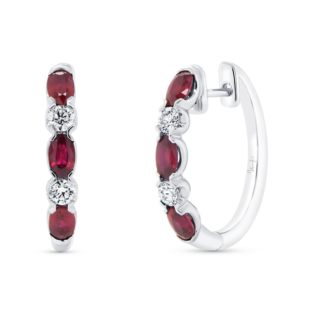 Uneek Precious Collection Oval Shaped Ruby Huggie Earrings