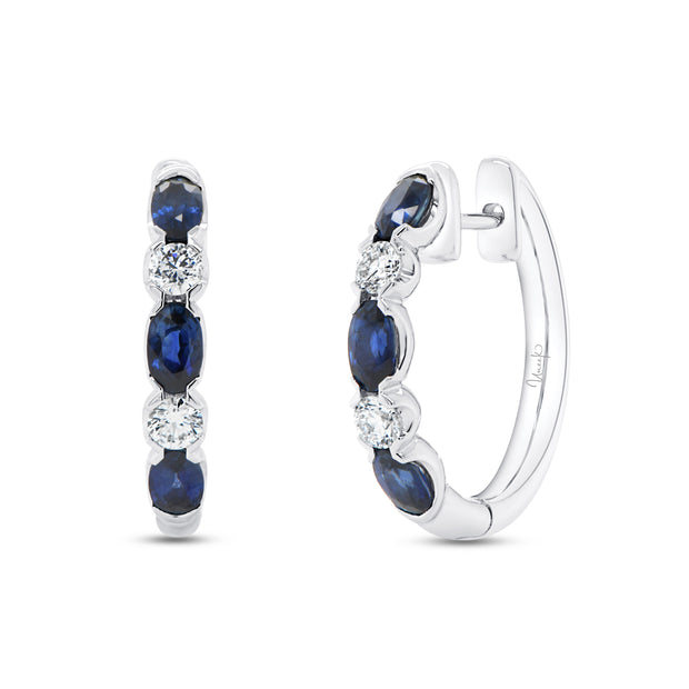 Uneek Precious Collection Oval Shaped Blue Sapphire Huggie Earrings