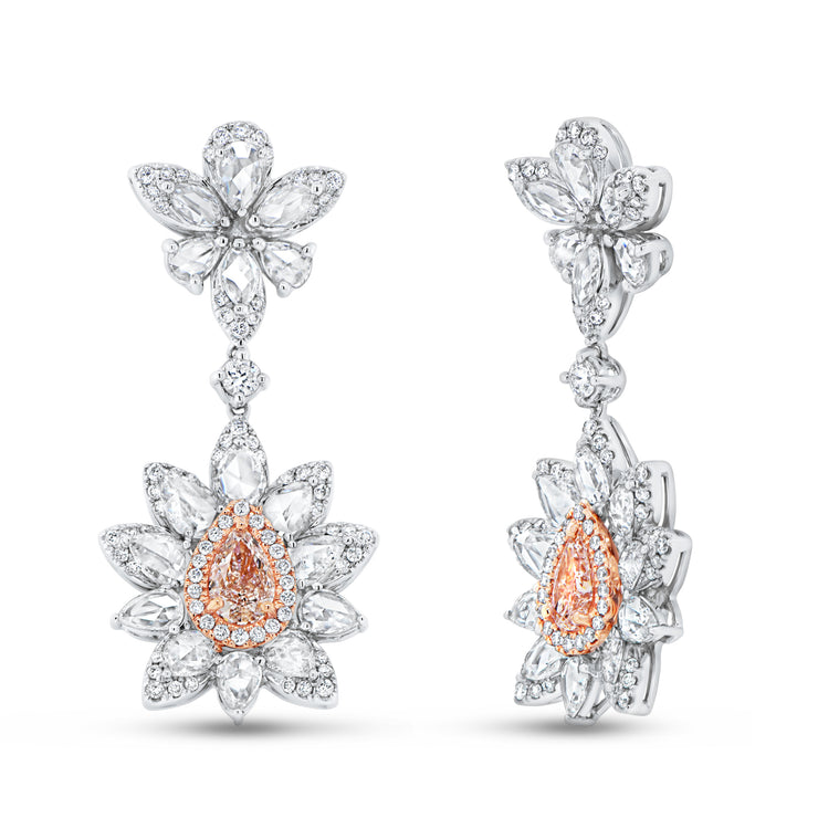 Uneek Natureal Collection Drop Pear Shaped Pink Diamond Dangle Earrings