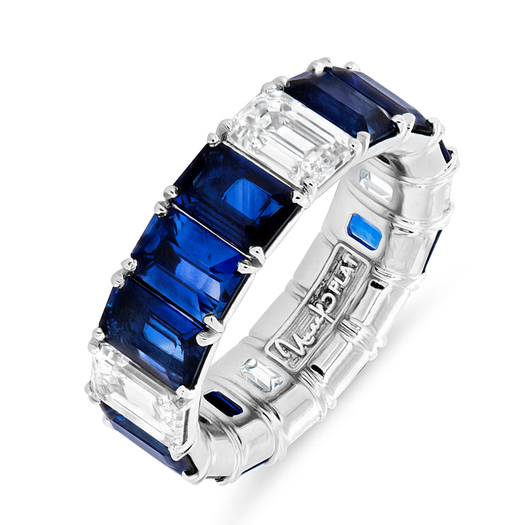 Uneek Eternity Collection 1-Row Emerald Cut Blue Sapphire Eternity Ring