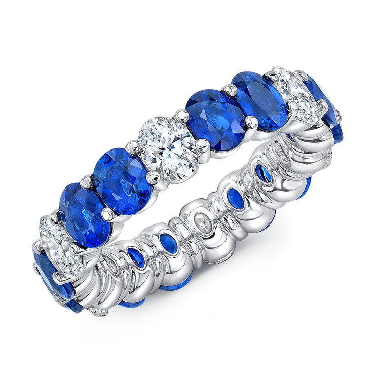 Uneek Eternity Collection 1-Row Oval Shaped Blue Sapphire Eternity Ring