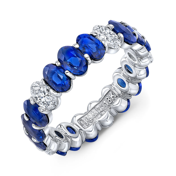 Uneek Eternity Collection 1-Row Oval Shaped Blue Sapphire Eternity Ring