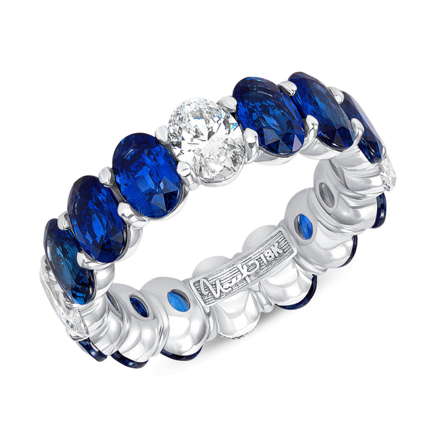 Uneek Eternity Collection 1-Row Oval Shaped Blue Sapphire Eternity Ring