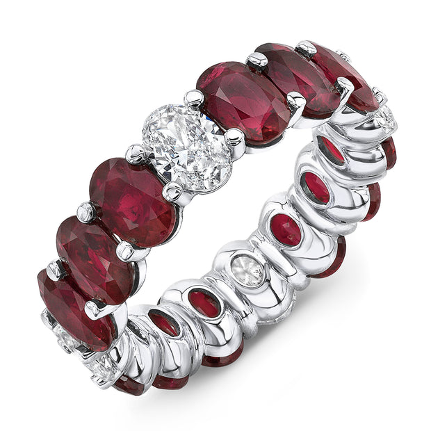 Uneek Eternity Collection 1-Row Oval Shaped Ruby Eternity Ring