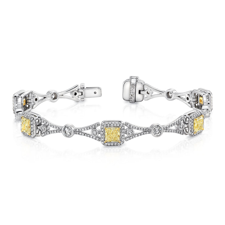 Uneek Contemporary Princess-Cut Yellow Diamond Bracelet with Geometric-Motif Links