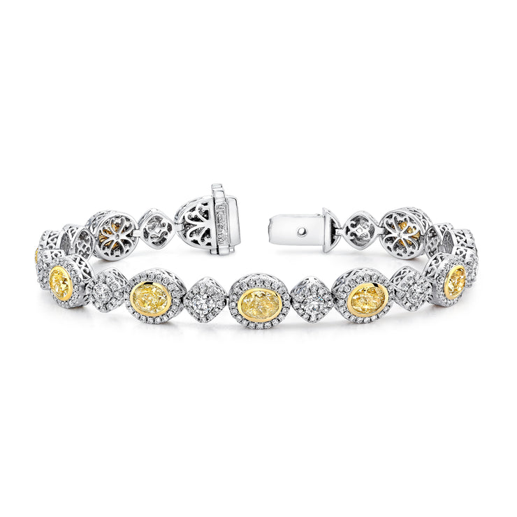 Uneek Oval Yellow Diamond Bracelet with Tilted Cushion Halo Links