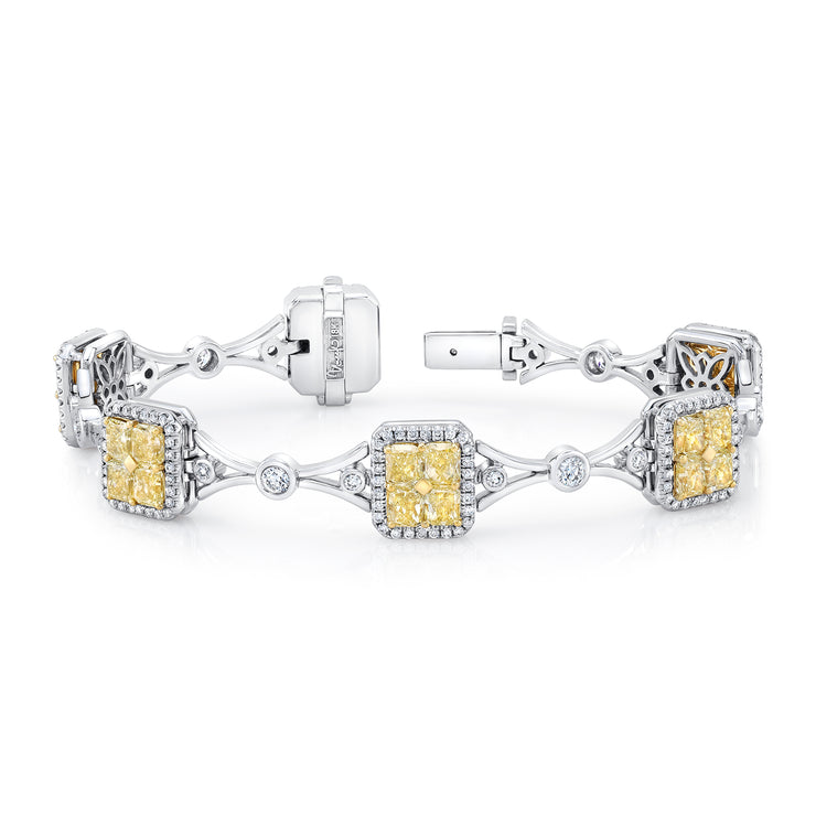 Uneek Radiant-Cut Yellow Diamond Cluster Bracelet with Geometric Motif