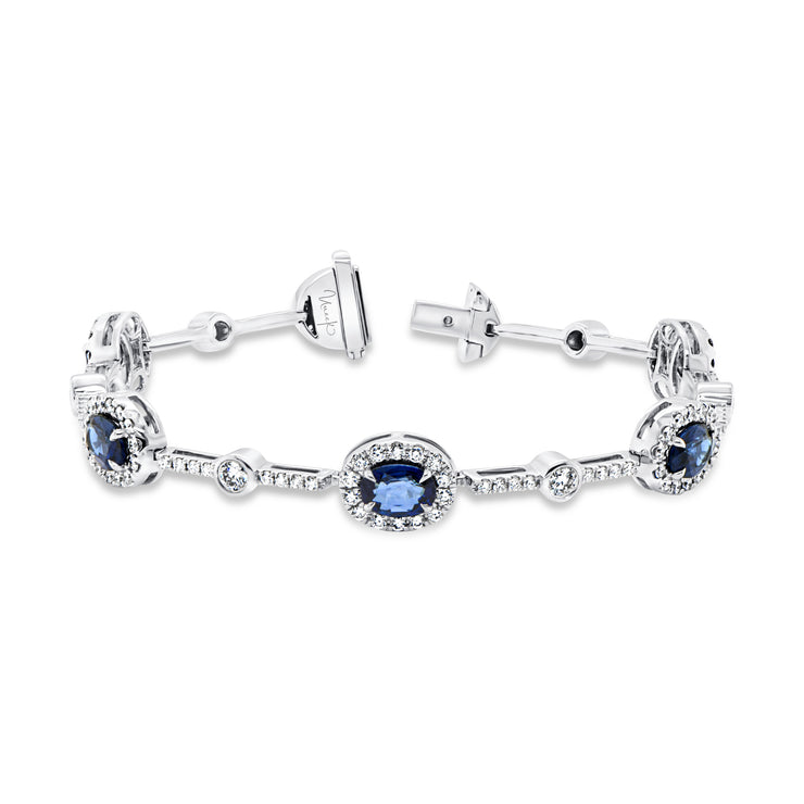 Uneek Precious Collection 1-Row Oval Shaped Blue Sapphire Link Bracelet