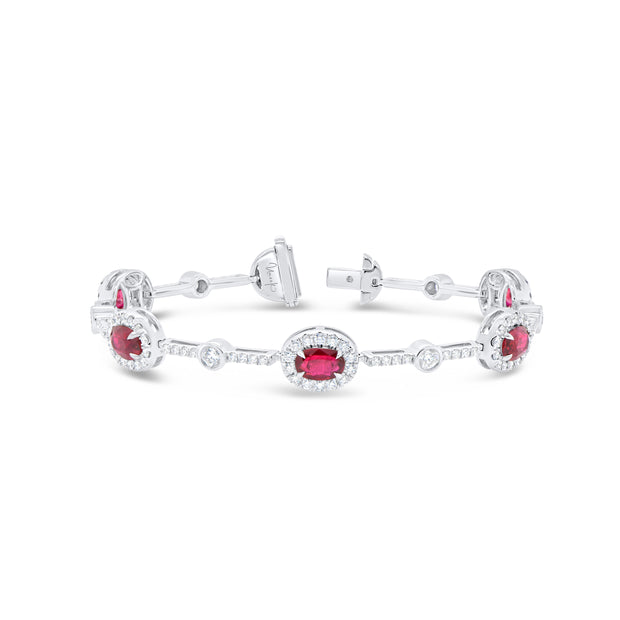 Uneek Precious Collection 1-Row Oval Shaped Ruby Link Bracelet